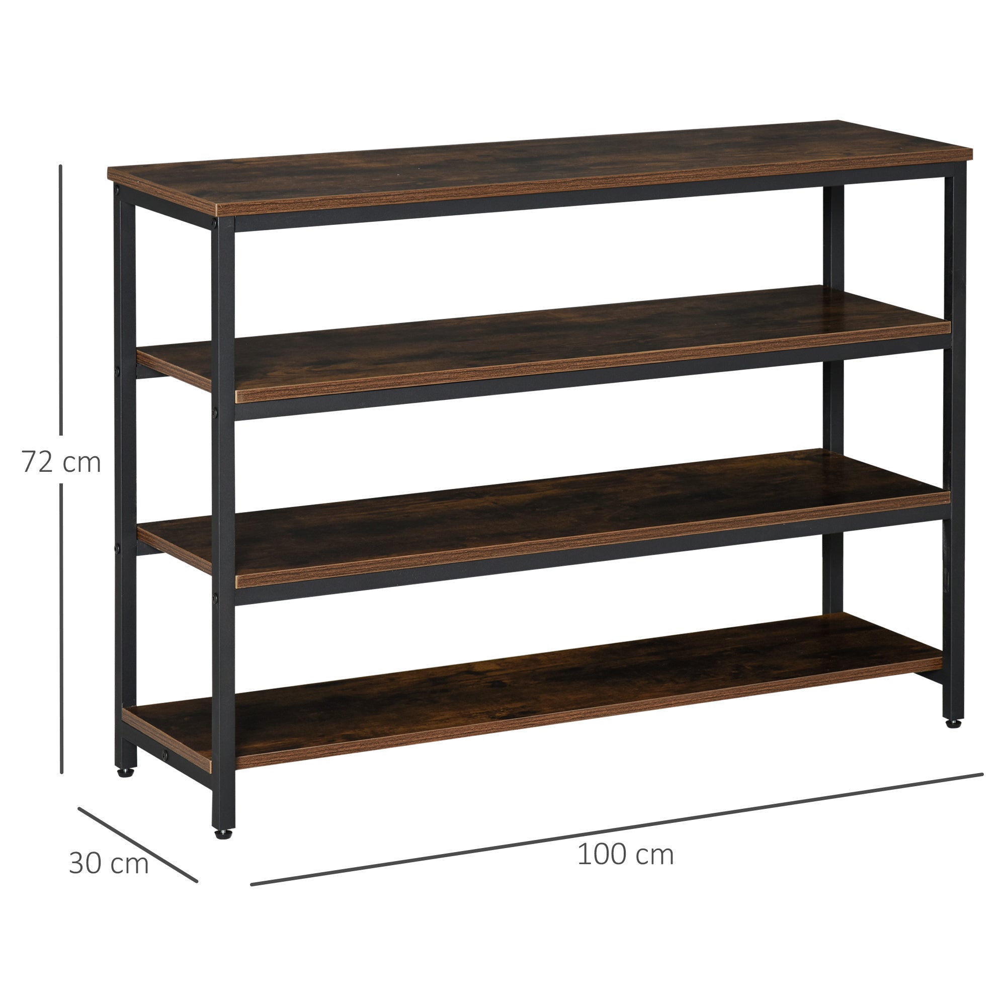 EasyComfort Scaffale Stile Industriale 4 Ripiani, Mobile Libreria per Soggiorno, Ingresso, Camera da Letto, Metallo e Legno, Marrone, 100x30x72cm