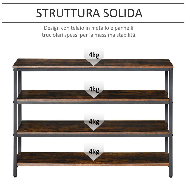 EasyComfort Scaffale Stile Industriale 4 Ripiani, Mobile Libreria per Soggiorno, Ingresso, Camera da Letto, Metallo e Legno, Marrone, 100x30x72cm