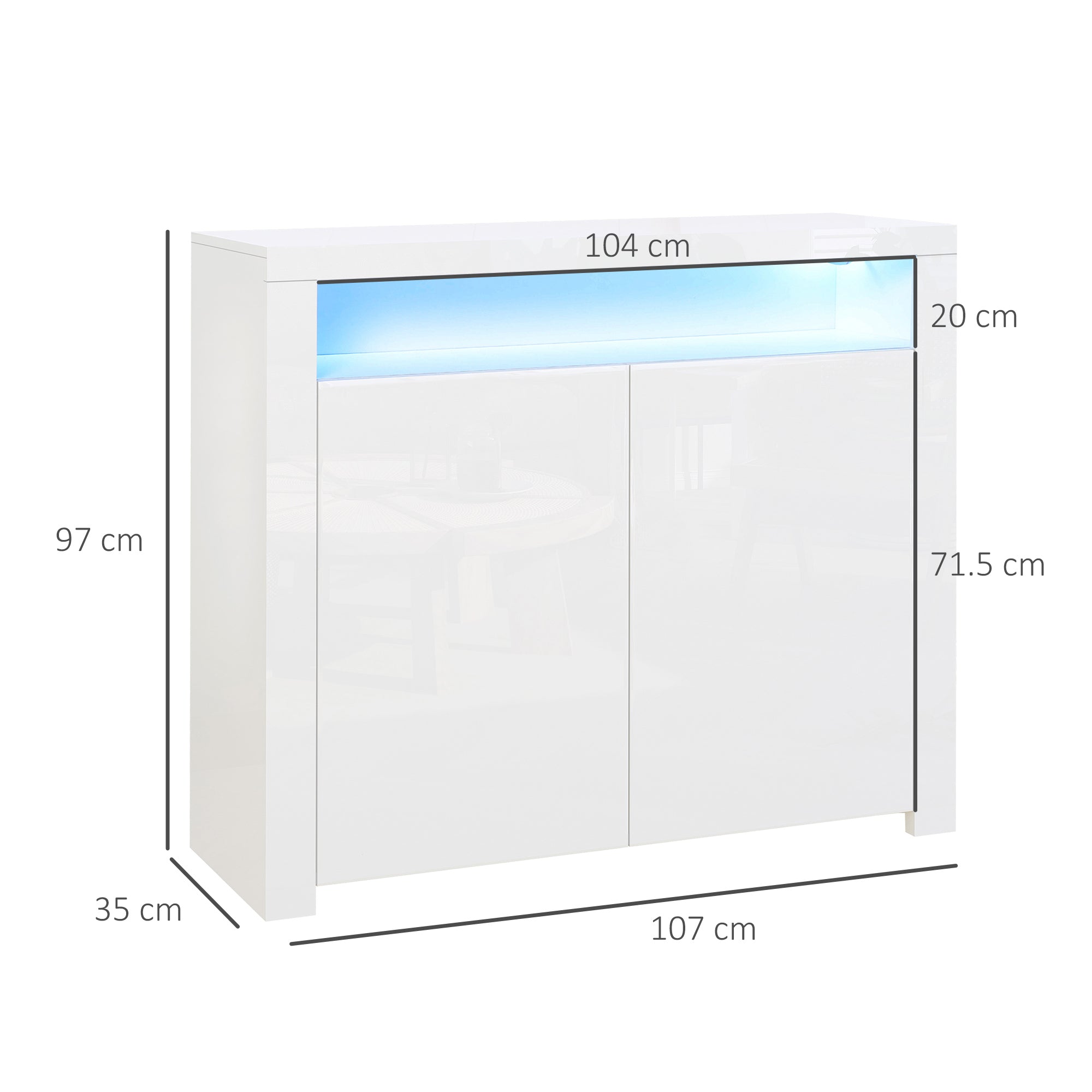 EasyComfort Mobiletto Salvaspazio Multiuso per Ingresso, Salotto o Bagno in Legno Bianco, con Luci LED Colorate, 107x35x97cm