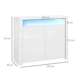 EasyComfort Mobiletto Salvaspazio Multiuso per Ingresso, Salotto o Bagno in Legno Bianco, con Luci LED Colorate, 107x35x97cm