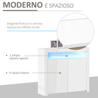 EasyComfort Mobiletto Salvaspazio Multiuso per Ingresso, Salotto o Bagno in Legno Bianco, con Luci LED Colorate, 107x35x97cm