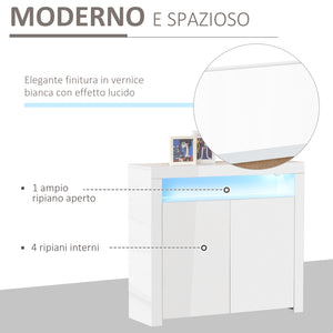 EasyComfort Mobiletto Salvaspazio Multiuso per Ingresso, Salotto o Bagno in Legno Bianco, con Luci LED Colorate, 107x35x97cm