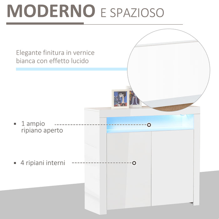 EasyComfort Mobiletto Salvaspazio Multiuso per Ingresso, Salotto o Bagno in Legno Bianco, con Luci LED Colorate, 107x35x97cm