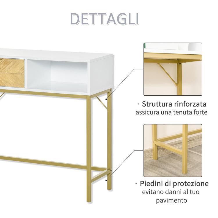 EasyComfort Tavolo Consolle in Legno, Consolle da Ingresso o Salotto con Design Moderno, Bianco e Oro, 80x30x80.5cm