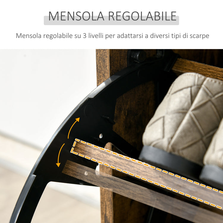 EASYCOMFORT  Mobile Scarpiera Salvaspazio a 3 Ante con Mensole Regolabili per 12-18 Scarpe in Legno - Marrone Rustico