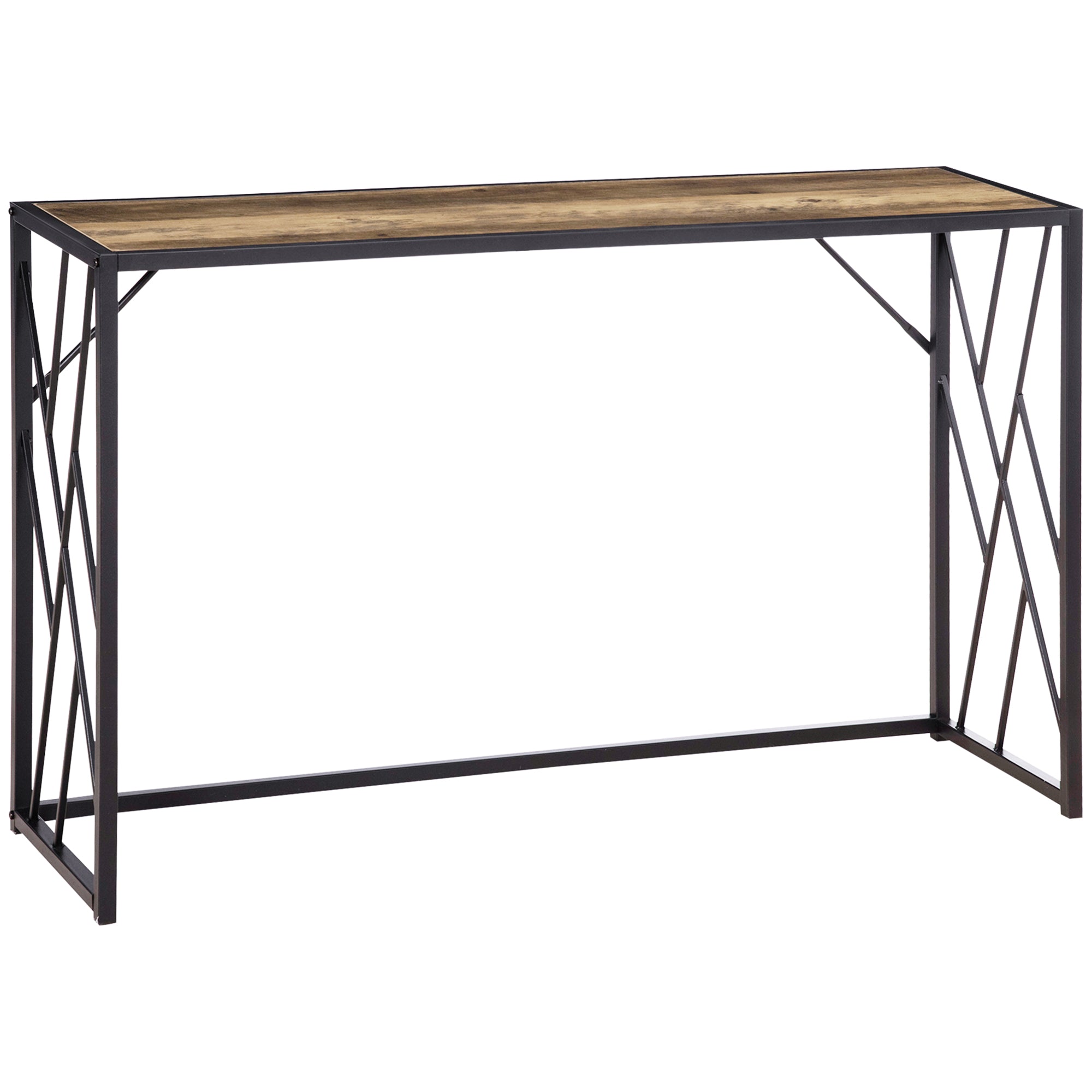 EASYCOMFORT  Tavolo Consolle in Stile Industriale in Acciaio e Legno, 120x35x75cm, Marrone