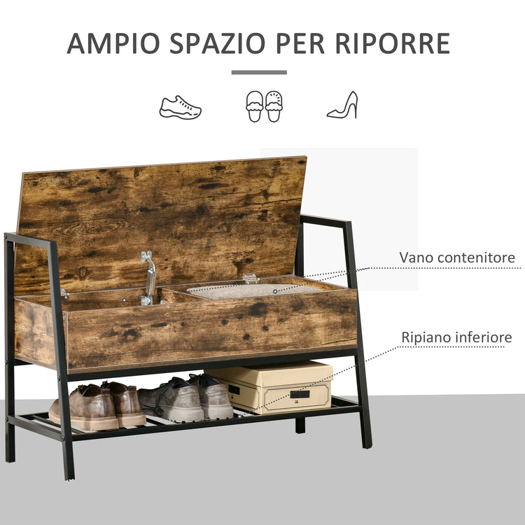 EASYCOMFORT  Mobile Scarpiera con Vano contenitore legno e Metallo - Marrone