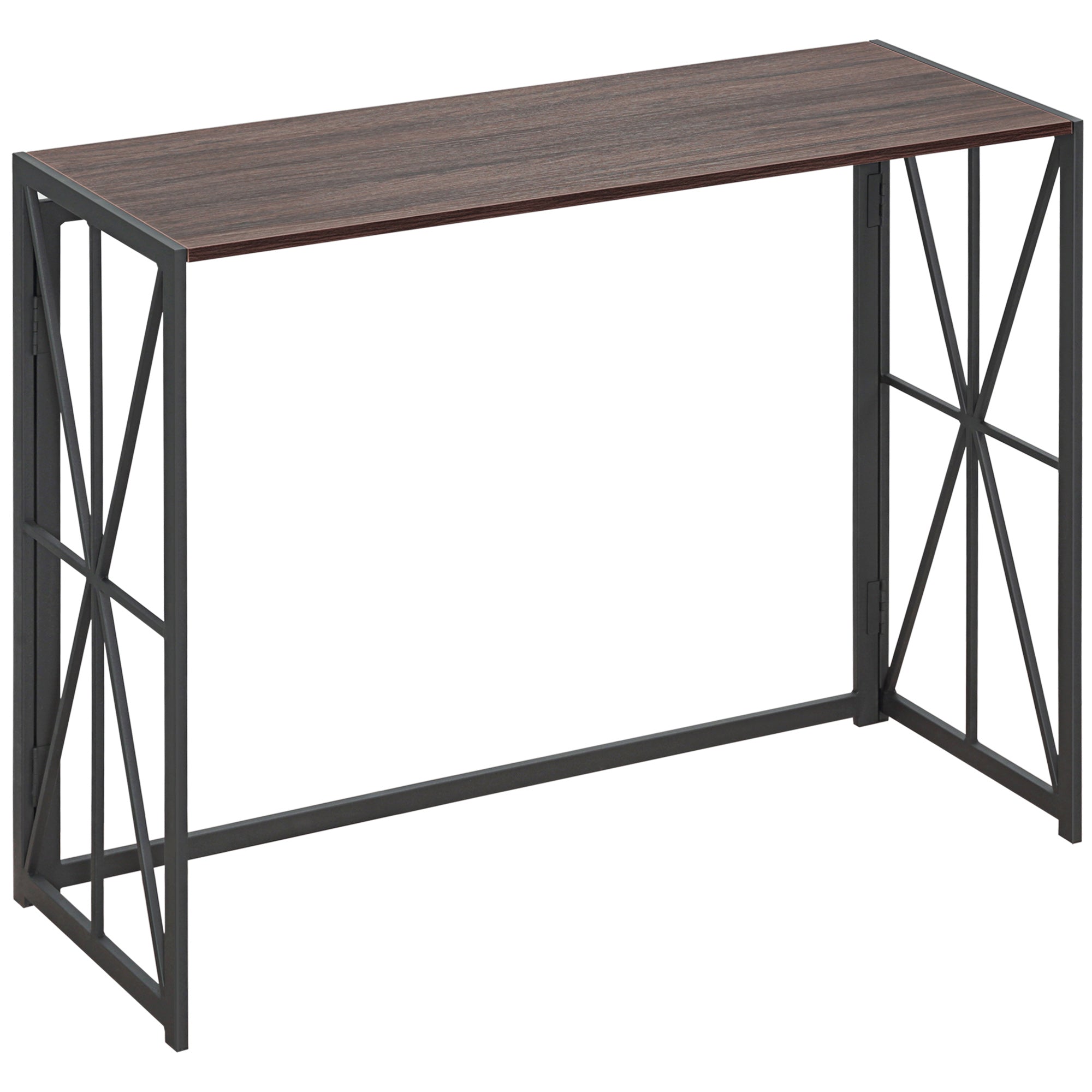 EasyComfort Tavolo Consolle da Ingresso Stile Industriale Pieghevole in Legno e Metallo, 100x38x80cm, Marrone