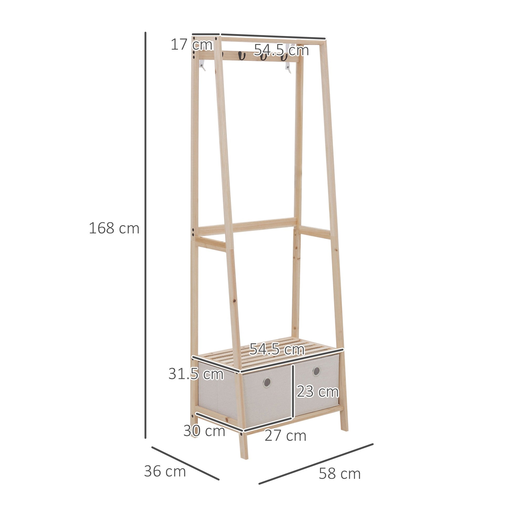 EASYCOMFORT Appendiabiti Multifunzione per Ingresso, Soggiorno e Camera da Letto - Legno Naturale