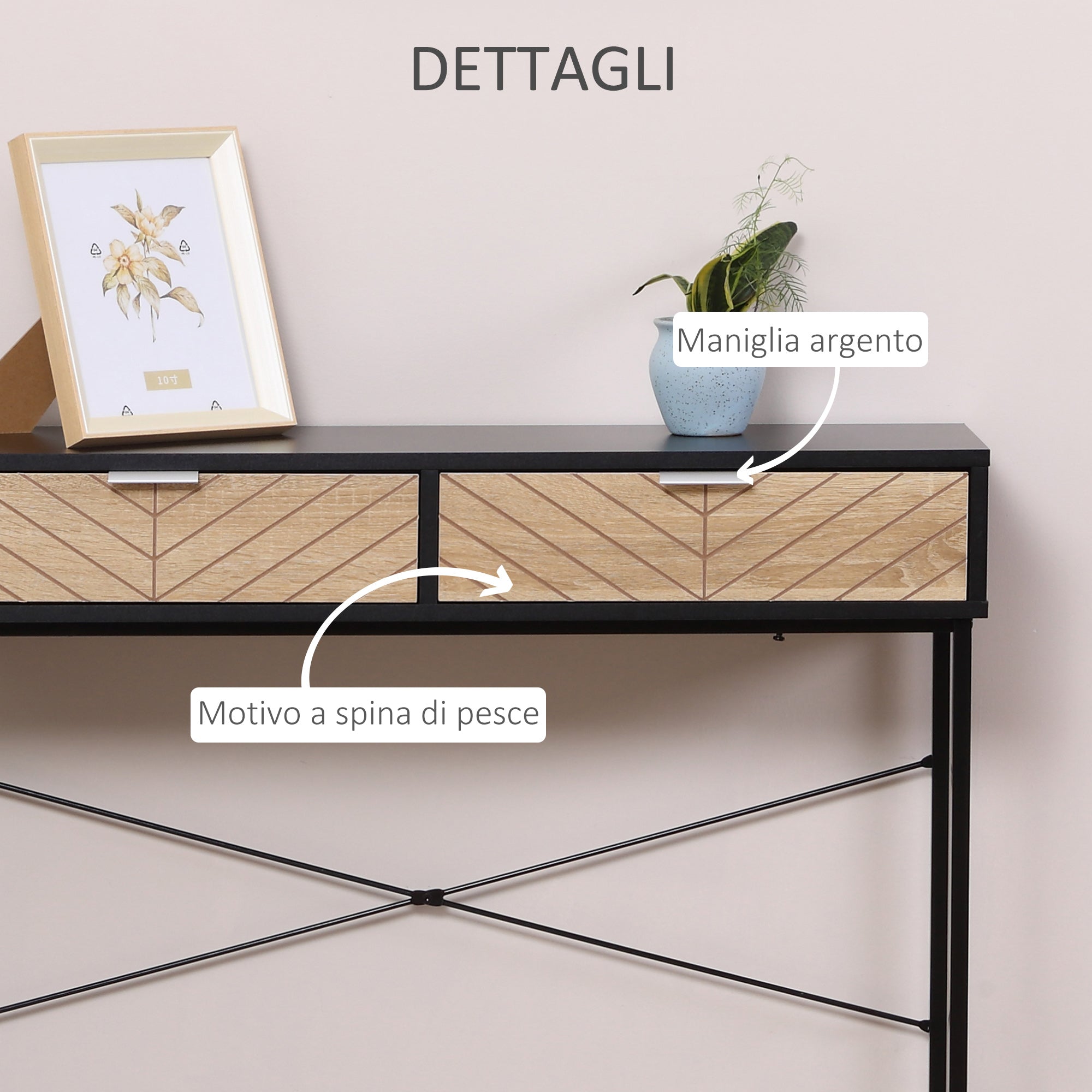 EasyComfort Consolle Moderna per Ingresso e Soggiorno con 2 Cassetti in Metallo 100x30x75cm - Nero