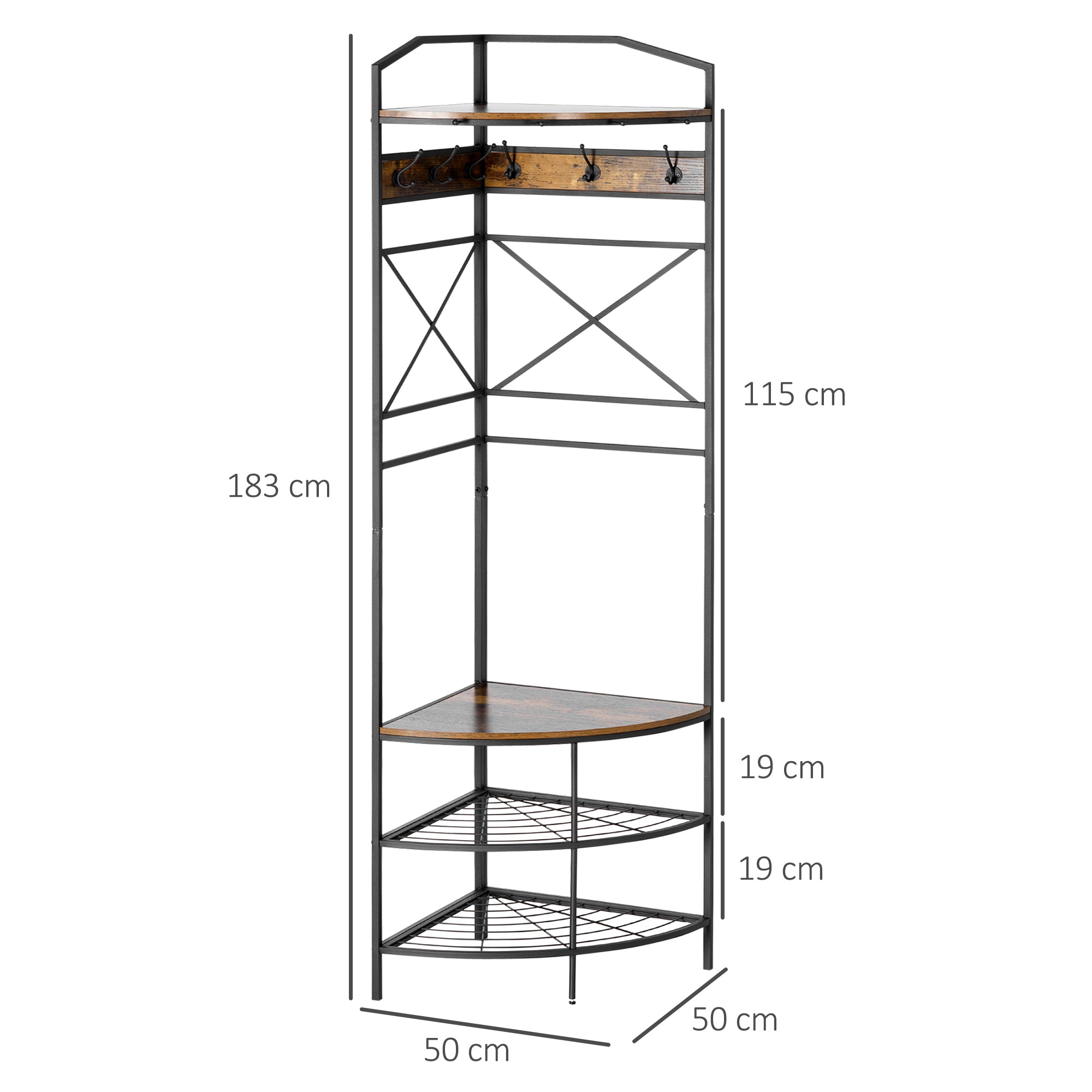 EASYCOMFORT  Appendiabiti da Terra Angolare con Panca e Scarpiera in Stile Industriale, 50x50x183cm, Marrone