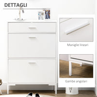 EasyComfort Mobile Scarpiera Moderno per 12 Paia di Scarpe con 2 Ante a Ribalta e Cassetto, 76x26x110 cm, Bianco