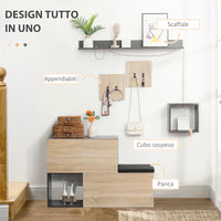 EASYCOMFORT  Set Mobile da Ingresso con Attaccapanni, Scarpiera con Panca e Scaffale, Grigio e Naturale