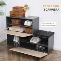 EASYCOMFORT  Set Mobile da Ingresso con Attaccapanni, Scarpiera con Panca e Scaffale, Grigio e Naturale