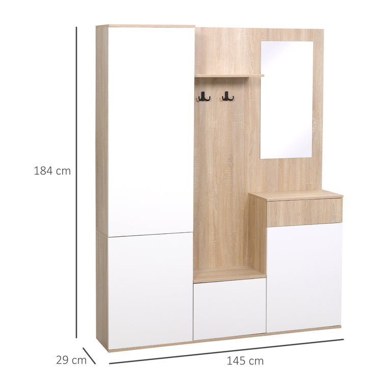 EASYCOMFORT  Mobile da Ingresso 4 in 1 in Truciolato con Specchio, Ganci e Ripiani Regolabili Interni, 145x29x184 cm