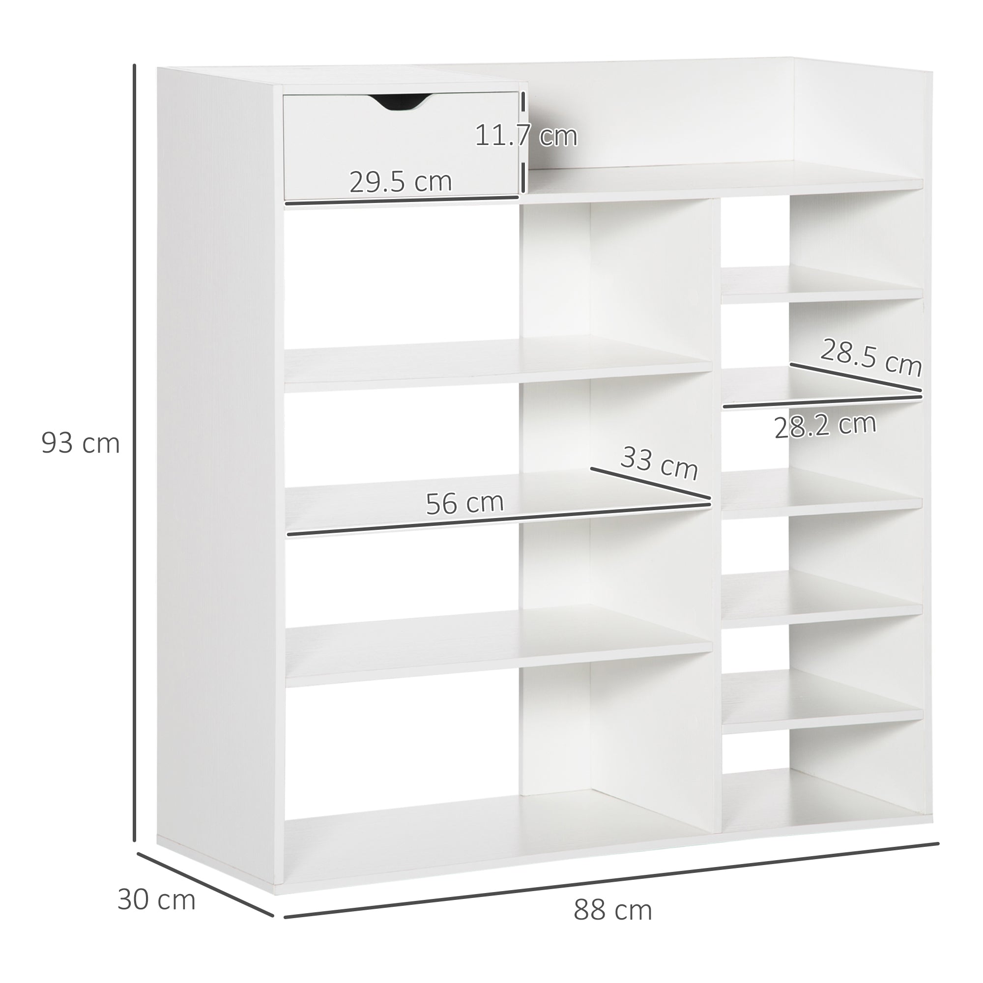 EASYCOMFORT  Mobile Scarpiera Salvaspazio con Ripiani e Cassetto per 12 Scarpe, 88x30x93cm, Bianco