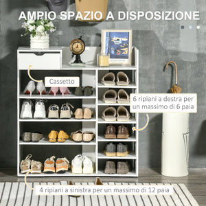 EASYCOMFORT  Mobile Scarpiera Salvaspazio con Ripiani e Cassetto per 12 Scarpe, 88x30x93cm, Bianco