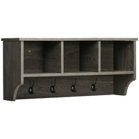 EasyComfort Appendiabiti a Muro Stile Rustico con 4 Ganci e Vani in Legno e Metallo, 80x24x35.5cm, Grigio