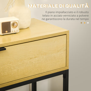 EasyComfort Consolle da Ingresso con Cassetto in Legno e Acciaio, 80x30x76cm, Color Legno e Nero