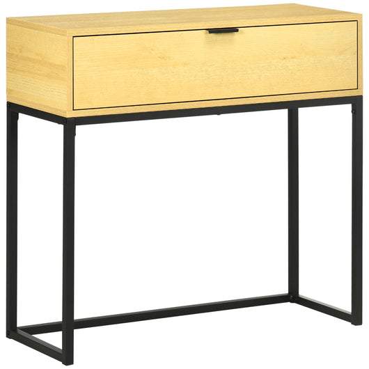 EasyComfort Consolle da Ingresso con Cassetto in Legno e Acciaio, 80x30x76cm, Color Legno e Nero