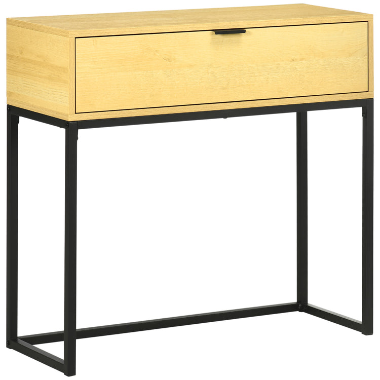 EasyComfort Consolle da Ingresso con Cassetto in Legno e Acciaio, 80x30x76cm, Color Legno e Nero