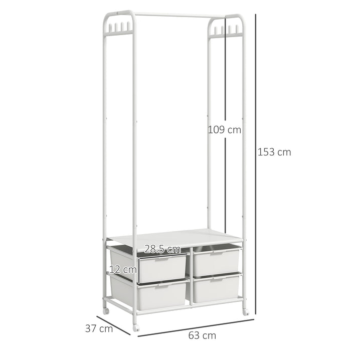 Easycomfort Stand Appendiabiti con Scarpiera a 4 Cesti e 8 Ganci, in Acciaio e Plastica, 63x37x153 cm, Bianco