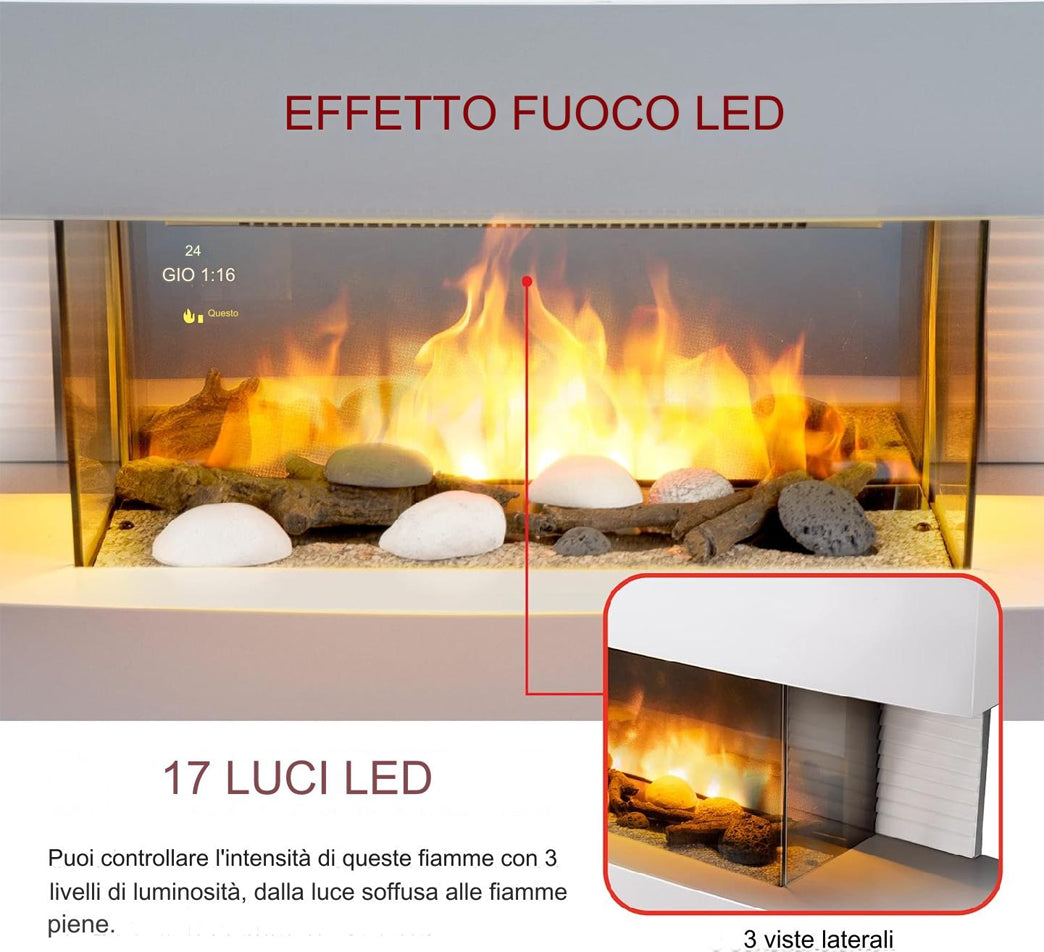 Classic Fire Caminetto Elettrico Toronto 2000W Stufa Elettrica LED e Telecomando