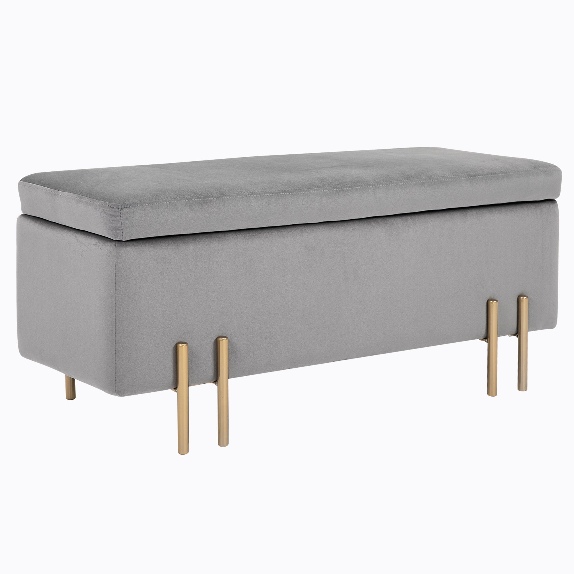 Panca Pouf Contenitore in Tessuto Imbottito 100x40x42 cm  Grigio Chiaro