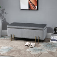 Panca Pouf Contenitore in Tessuto Imbottito 100x40x42 cm  Grigio Chiaro