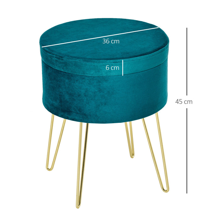 Easycomfort Pouf Contenitore 2 in 1 con Funzione Sgabello e Tavolino, in Legno e Velluto Verde, Metallo con Finitura Oro, 36x36x45cm