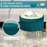 Easycomfort Pouf Contenitore 2 in 1 con Funzione Sgabello e Tavolino, in Legno e Velluto Verde, Metallo con Finitura Oro, 36x36x45cm