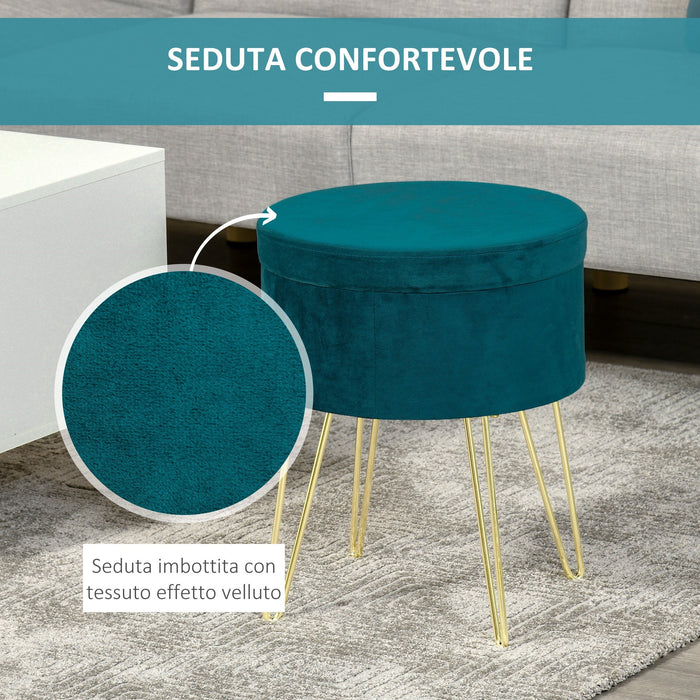 Easycomfort Pouf Contenitore 2 in 1 con Funzione Sgabello e Tavolino, in Legno e Velluto Verde, Metallo con Finitura Oro, 36x36x45cm