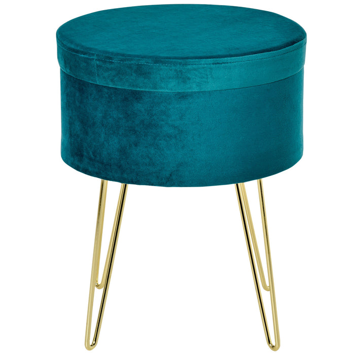 Easycomfort Pouf Contenitore 2 in 1 con Funzione Sgabello e Tavolino, in Legno e Velluto Verde, Metallo con Finitura Oro, 36x36x45cm