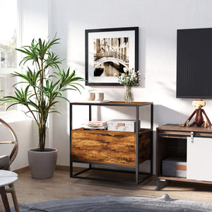 Easycomfort Credenza in Stile Industriale, Comò Vintage in Legno e Metallo per Soggiorno o Camera con 1 Cassetto 73x45.5x76cm