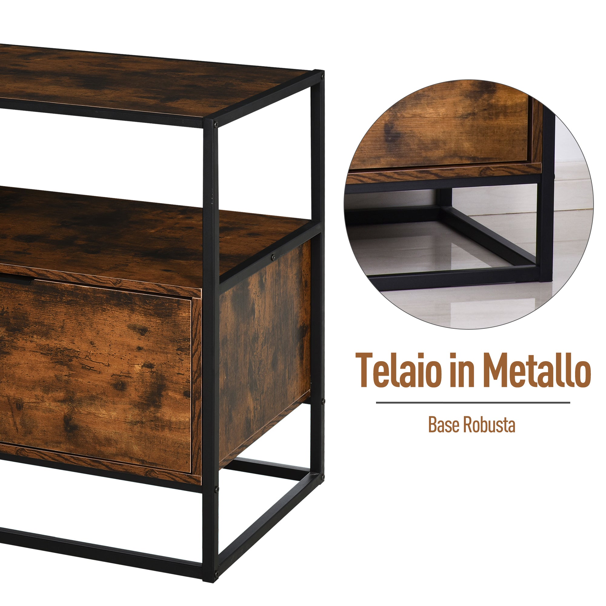 Easycomfort Credenza in Stile Industriale, Comò Vintage in Legno e Metallo per Soggiorno o Camera con 1 Cassetto 73x45.5x76cm