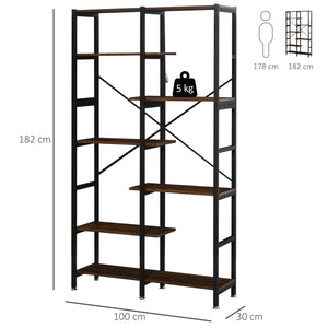 EasyComfort Grande Scaffale Libreria da Parete in Legno e Metallo Nero con 6 Ripiani, Stile Vintage Industriale, 100x30x182cm