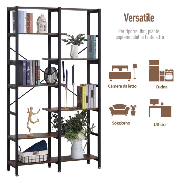 EasyComfort Grande Scaffale Libreria da Parete in Legno e Metallo Nero con 6 Ripiani, Stile Vintage Industriale, 100x30x182cm