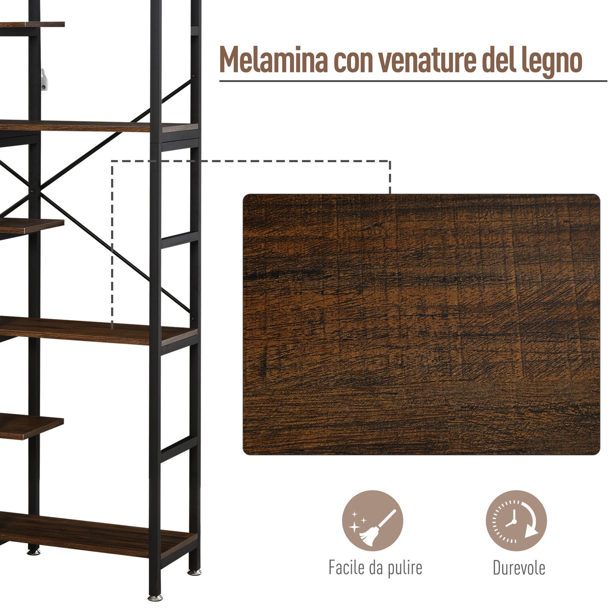 EasyComfort Grande Scaffale Libreria da Parete in Legno e Metallo Nero con 6 Ripiani, Stile Vintage Industriale, 100x30x182cm