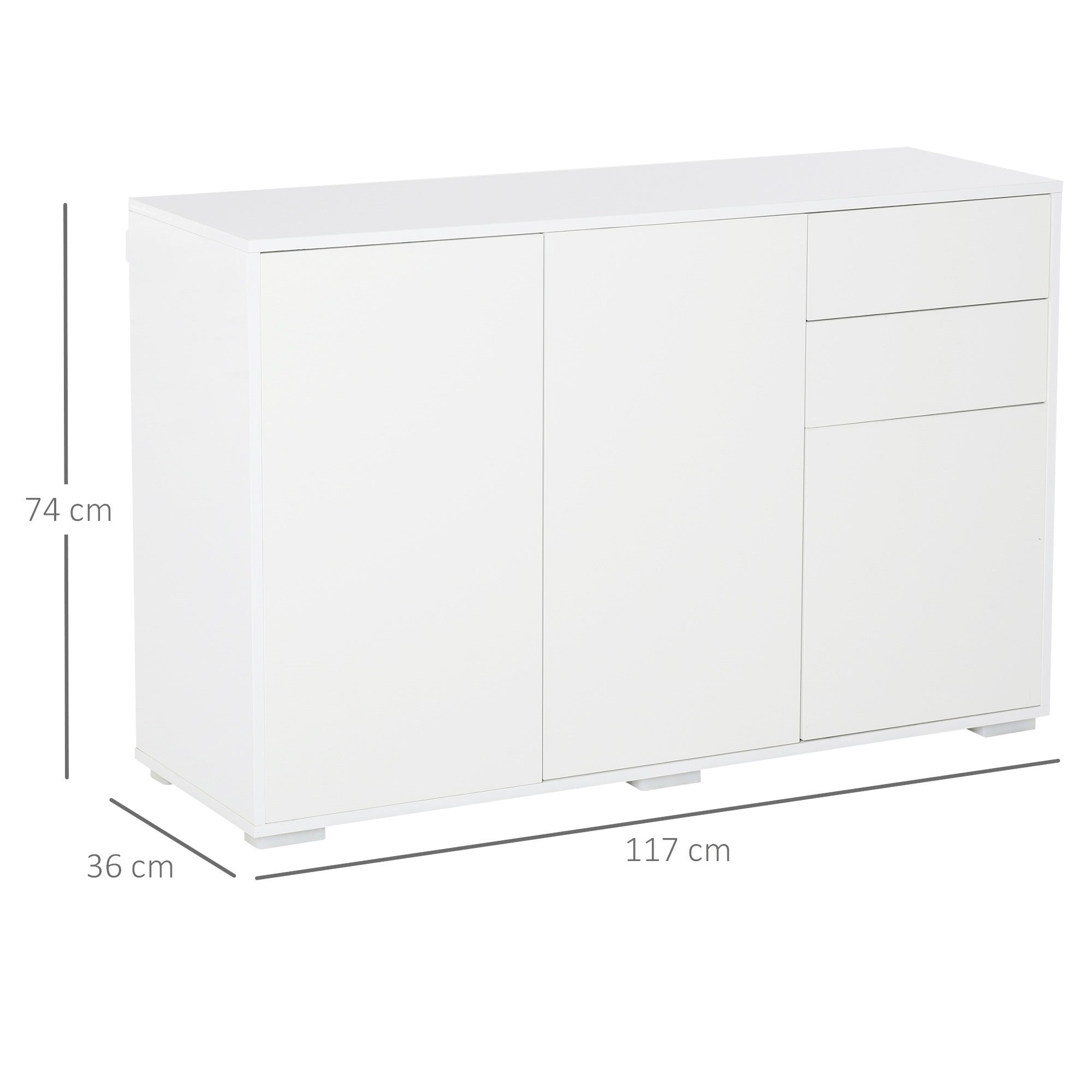 EasyComfort Mobiletto Multiuso in Legno Bianco con 2 Cassetti e 2 Armadietti con Apertura a Pressione, 117x36x74 cm