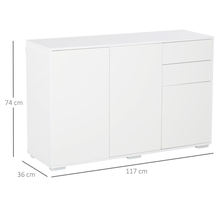 EasyComfort Mobiletto Multiuso in Legno Bianco con 2 Cassetti e 2 Armadietti con Apertura a Pressione, 117x36x74 cm