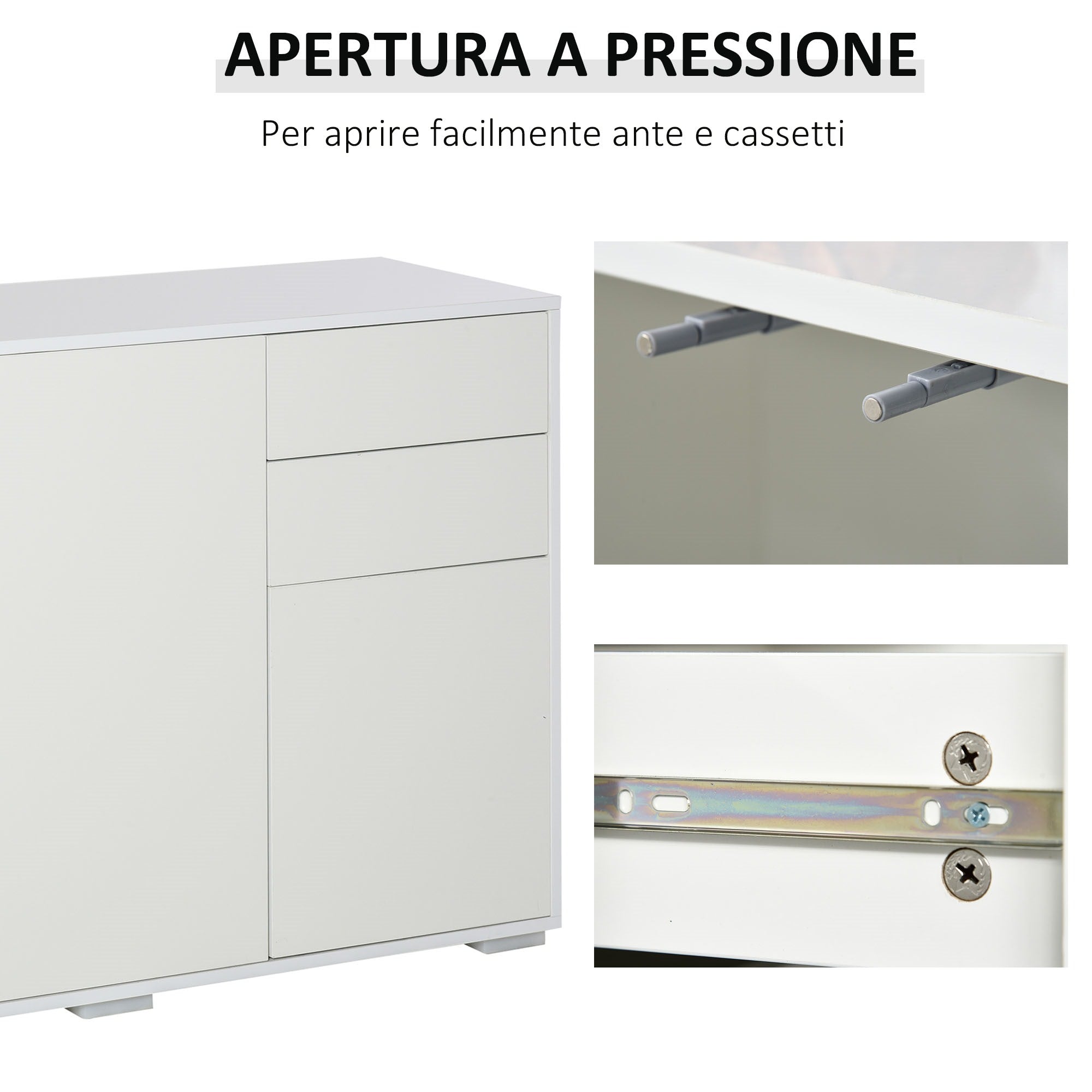 EasyComfort Mobiletto Multiuso in Legno Bianco con 2 Cassetti e 2 Armadietti con Apertura a Pressione, 117x36x74 cm