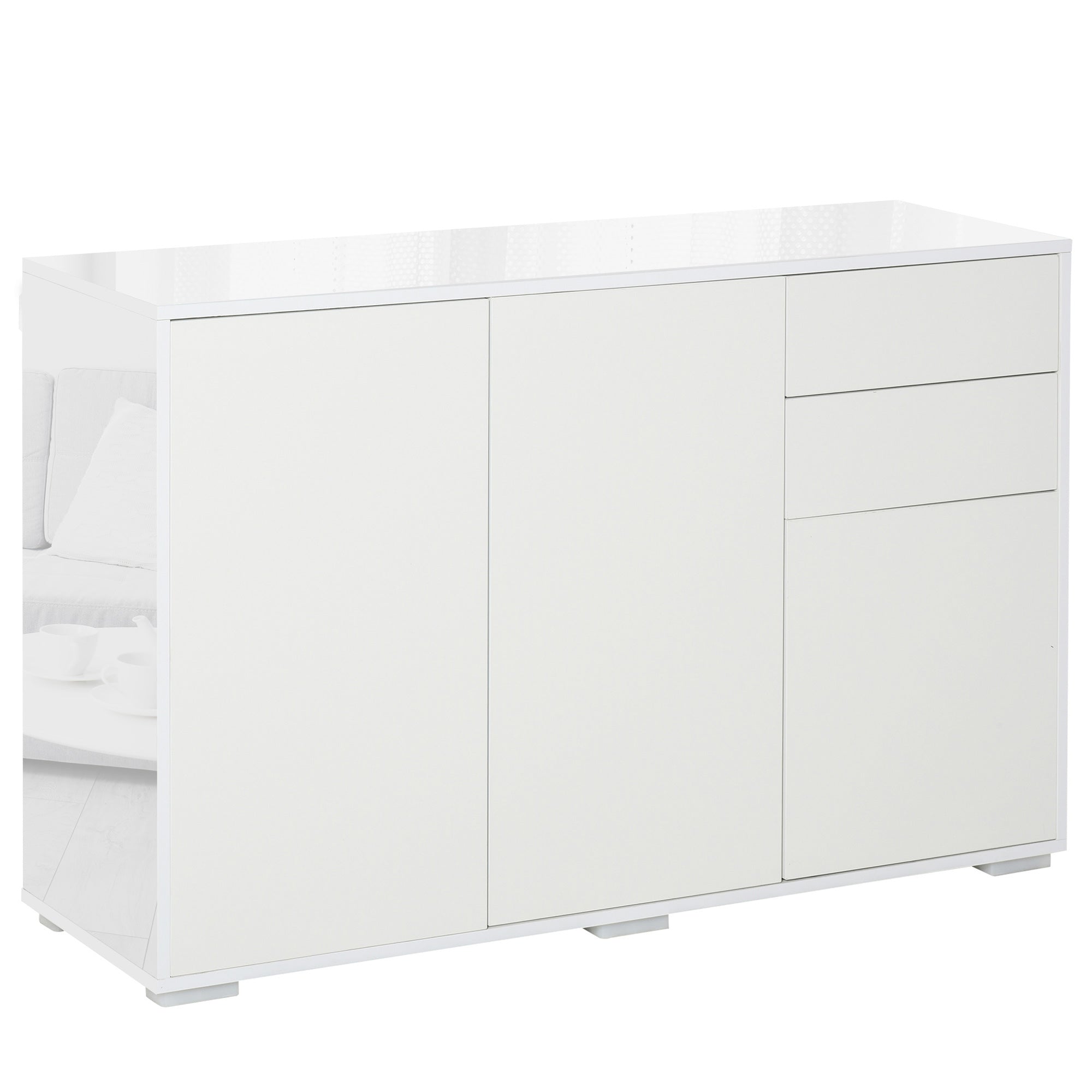 EasyComfort Mobiletto Multiuso in Legno Bianco con 2 Cassetti e 2 Armadietti con Apertura a Pressione, 117x36x74 cm