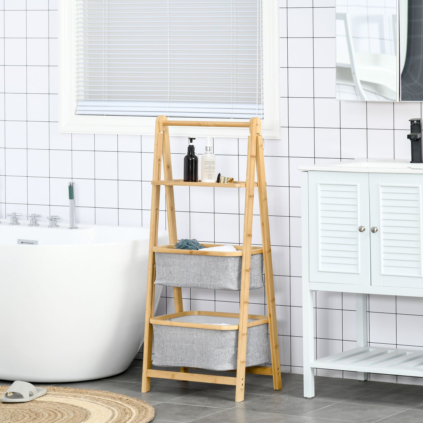 EasyComfort Scaffale Bagno Salvaspazio con Ripiani e Cassetti - Legno Grigio