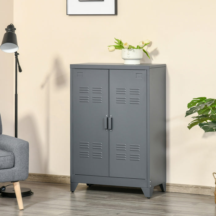 EASYCOMFORT  Mobiletto Multiuso a 2 Ante Stile Industriale, Armadietto Metallico per Casa e Garage - Grigio