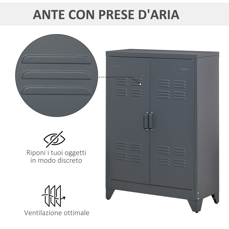 EASYCOMFORT  Mobiletto Multiuso a 2 Ante Stile Industriale, Armadietto Metallico per Casa e Garage - Grigio