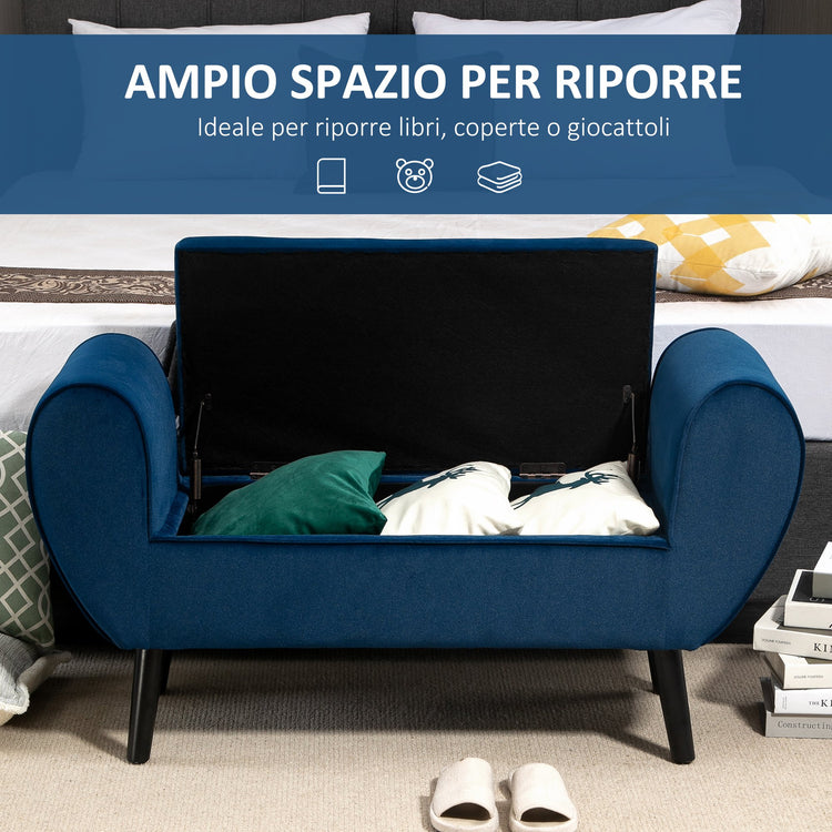 EASYCOMFORT  Panca Contenitore Imbottita per Camera da Letto e Ingresso Panca Fondo Letto con Braccioli - Blu