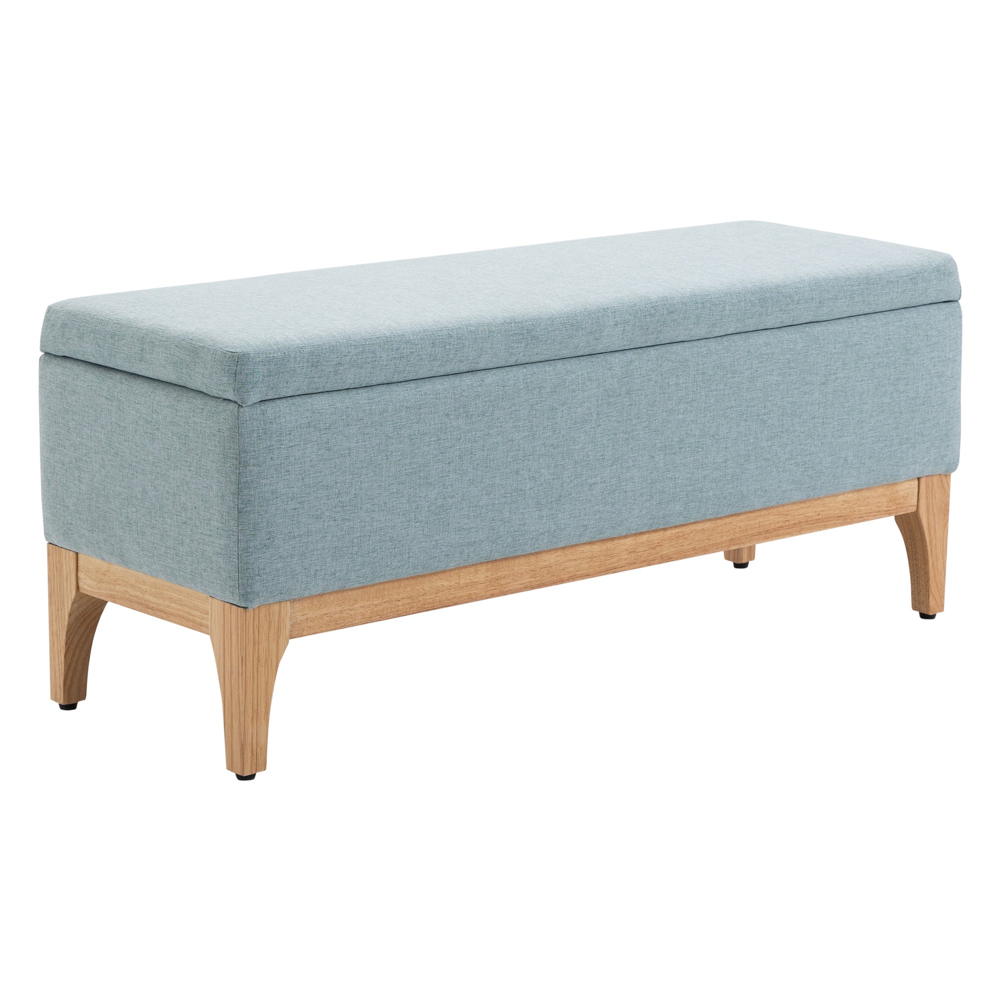 Panca Pouf Contenitore Imbottita 110x39x45 cm in Tessuto Effetto Lino Azzurro