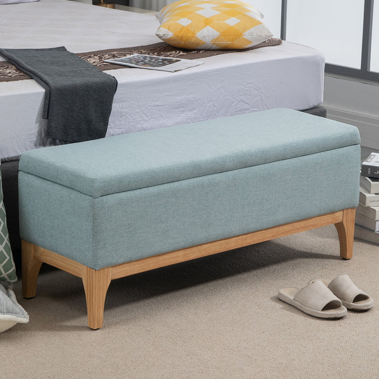 EASYCOMFORT  Panca Imbottita Contenitore in Tessuto Effetto Lino Design Scandinavo - Azzurro