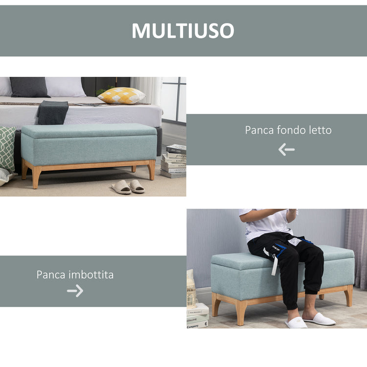 EASYCOMFORT  Panca Imbottita Contenitore in Tessuto Effetto Lino Design Scandinavo - Azzurro