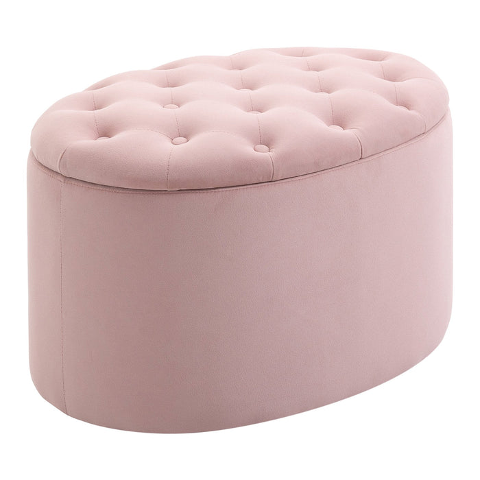 Pouf Contenitore Ovale Imbottito 71x52x42 cm in Velluto Rosa